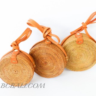 Wholesale circle rattan bags sets of three leather sling bag